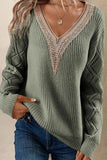 Casual Simplicity Solid Lace V Neck Sweaters