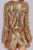 Sexy Solid Sequins Sequined V Neck Regular Rompers