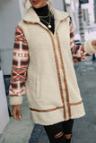 Fashion Geometric Patchwork Zipper Turndown Collar Outerwear