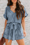 Street Solid Make Old V Neck Short Sleeve High Waist Loose Denim Jumpsuits