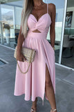 Sexy Celebrities Solid Hollowed Out Pocket Slit V Neck Evening Dress Dresses(4 Colors)
