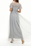 Elegant Formal Patchwork Zipper O Neck Ball Gown Dresses