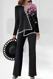 Casual Print Asymmetrical V Neck Long Sleeve Two Pieces(10 Colors)
