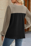 Casual Color Block Lace Hollowed Out Contrast O Neck Tops(5 Colors)