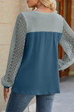 Casual Color Block Lace Hollowed Out Contrast O Neck Tops(5 Colors)