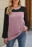 Casual Color Block Lace Hollowed Out Contrast O Neck Tops(5 Colors)
