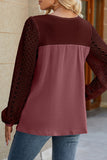Casual Color Block Lace Hollowed Out Contrast O Neck Tops(5 Colors)