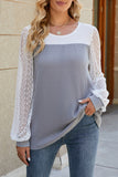 Casual Color Block Lace Hollowed Out Contrast O Neck Tops(5 Colors)