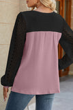 Casual Color Block Lace Hollowed Out Contrast O Neck Tops(5 Colors)