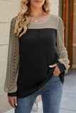 Casual Color Block Lace Hollowed Out Contrast O Neck Tops(5 Colors)