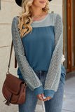 Casual Color Block Lace Hollowed Out Contrast O Neck Tops(5 Colors)