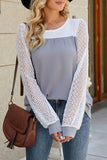 Casual Color Block Lace Hollowed Out Contrast O Neck Tops(5 Colors)