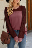 Casual Color Block Lace Hollowed Out Contrast O Neck Tops(5 Colors)
