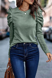 Casual Solid Fold O Neck Tops