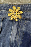Street Solid Hollowed Out High Waist Straight Denim Jeans