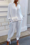 Casual Solid Pocket Turndown Collar Long Sleeve Two Pieces(4 Colors)