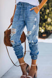 Florcoo Adjustable Waist Ripped Loose Jeans