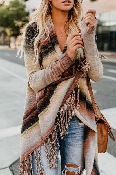 Florcoo Casual Knitting Tassel Long Sleeve Cardigan Florcoo Casual Knitting Tassel Long Sleeve Cardigan