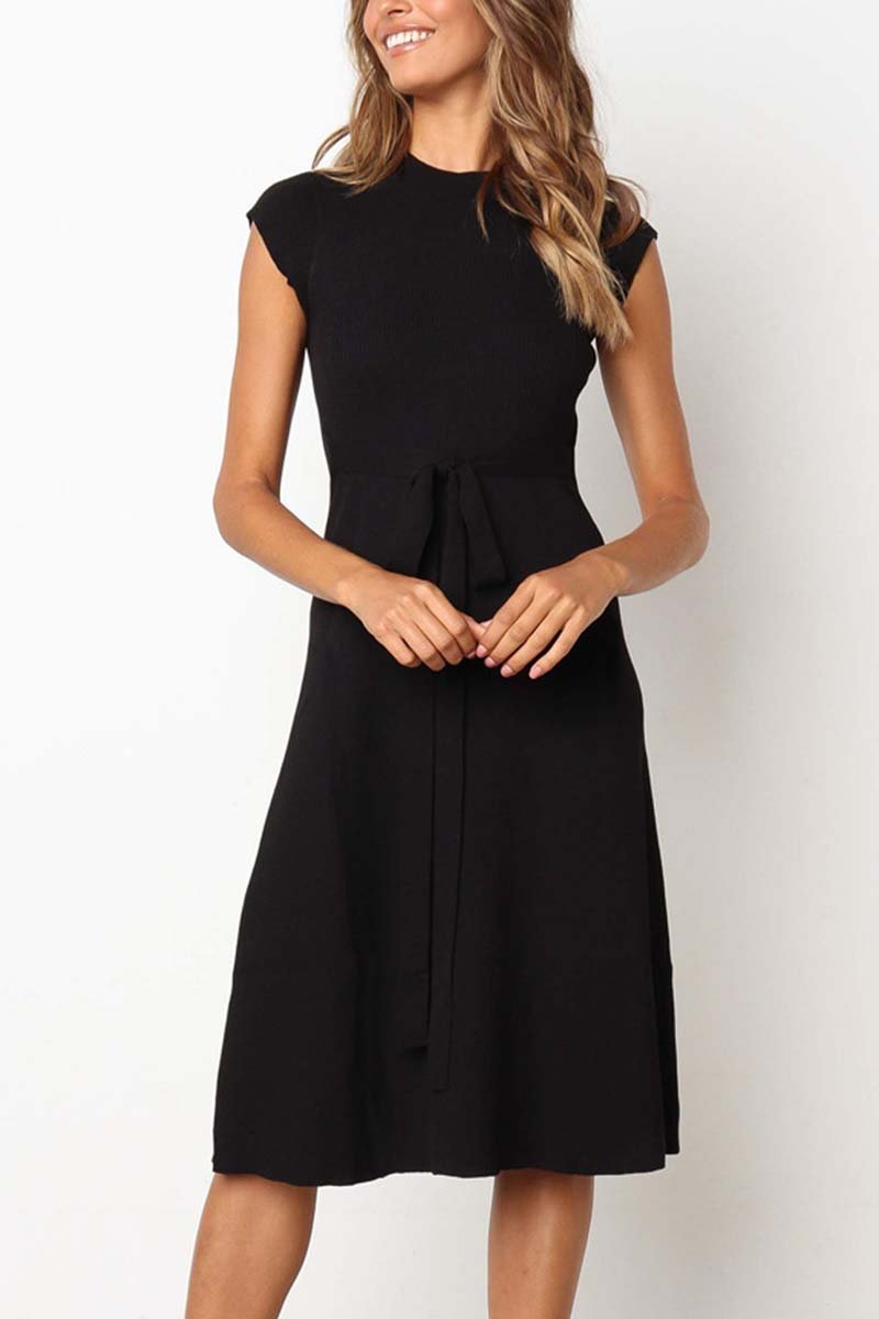Florcoo O Neck Dress with Belt(3 Colors)
