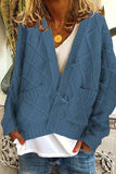 Florcoo Solid Ribbed Horn Buckle Pockets Cardigan(4 Colors)