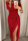 Florcoo Wrap Hip Slit Collar Maxi Dresses(5 Colors)