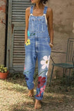 Florcoo Flower-printed Baggy Jeans With Suspenders(3 Colors)