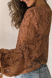 Florcoo Long Sleeve Openwork Lace Blouse(4 Colors)