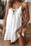 Florcoo Strap Hollow Out Lace-Up Mini Dress