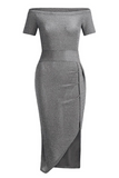 Fashion Elegant Solid Slit Sequined Off the Shoulder Wrapped Skirt Dresses(3 Colors)