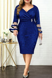 Elegant Solid Patchwork See-through Fold V Neck One Step Skirt Dresses
