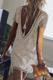 Fashion Casual Patchwork Hollowed Out Frenulum Backless V Neck A Line Dresses(3 Colors)