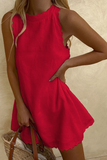 Casual Solid Patchwork O Neck Straight Dresses(7 Colors)