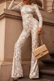 Celebrities Elegant Solid Lace Patchwork With Belt O Neck Regular Jumpsuits