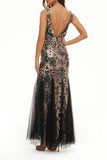 Elegant College Patchwork Sequins V Neck Evening Dress Dresses