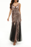 Elegant College Patchwork Sequins V Neck Evening Dress Dresses