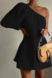 Elegant Solid Oblique Collar Irregular Dress Dresses