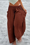 Casual Simplicity Solid Pocket Loose Mid Waist Wide Leg Solid Color Bottoms(7 Colors)
