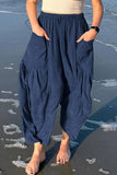 Casual Simplicity Solid Pocket Loose Mid Waist Wide Leg Solid Color Bottoms(7 Colors)