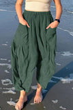 Casual Simplicity Solid Pocket Loose Mid Waist Wide Leg Solid Color Bottoms(7 Colors)