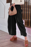 Casual Simplicity Solid Pocket Loose Mid Waist Wide Leg Solid Color Bottoms(7 Colors)