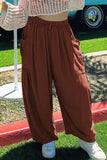 Casual Simplicity Solid Pocket Loose Mid Waist Wide Leg Solid Color Bottoms(7 Colors)