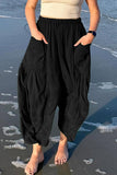 Casual Simplicity Solid Pocket Loose Mid Waist Wide Leg Solid Color Bottoms(7 Colors)