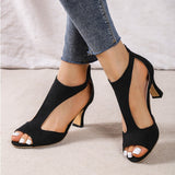 Casual Hollowed Out Patchwork Fish Mouth Out Door Shoes (Heel Height 2.75in)(5 Colors)