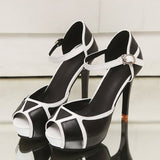 Casual Patchwork Contrast Fish Mouth Out Door Shoes (Heel Height 3.86in)