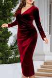 Casual Solid Patchwork V Neck Long Sleeve Plus Size Dresses