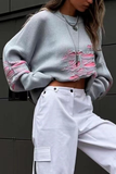 Casual Color Block Ripped Contrast O Neck Sweaters(3 Colors)