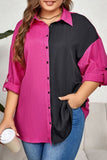 Casual Patchwork Contrast Shirt Collar Plus Size Tops