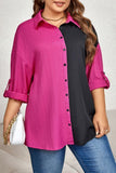 Casual Patchwork Contrast Shirt Collar Plus Size Tops