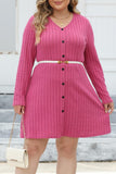 Casual Solid Patchwork V Neck Long Sleeve Plus Size Dresses (Without Belt)