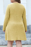Casual Solid Patchwork V Neck Long Sleeve Plus Size Dresses (Without Belt)